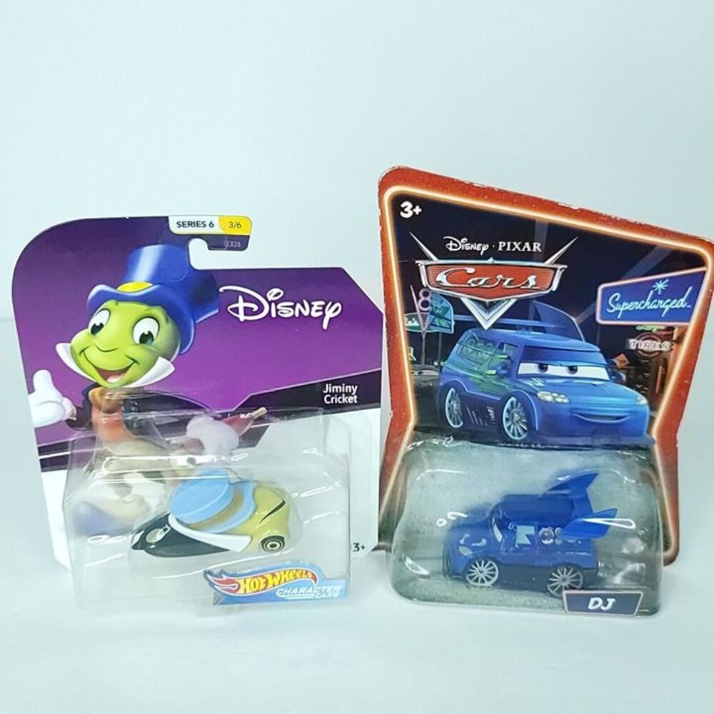 Lot of 2 Disney Pixar Cars DJ Jiminy Cricket  Hot Wheels NEW Die Cast